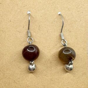 Vintage Sterling Silver Glass Bead Earrings Brown Bead Minimalist Earth Tones